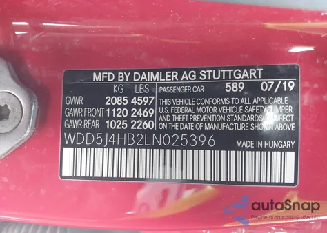 2020 Mercedes-Benz Cla 250 4Matic из США, поврежденный, VIN WDD5J4HB2LN025396